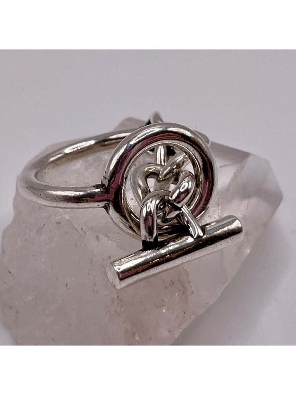 925 Sterling Stamped Loop and Toggle Adjustable Boho Ring #1309 - Picture 4 of 12